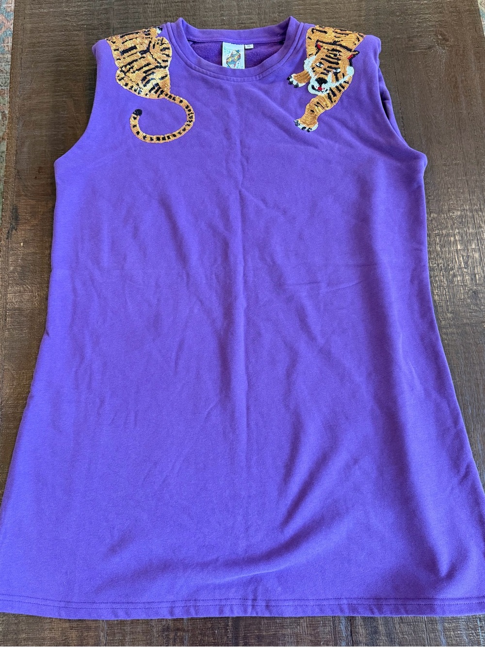 QUEEN OF SPARKLES Purple Sleeveless Mini Dress with Tiger Shoulder Appliqués